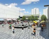 Plánované nové náměstí - pohled ke stávající drogerii a novému sídlišti, vizualizace: VCES, a. s.