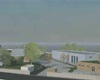Pohled na plánovanou nástavbu školy (zcela vlevo) a stavbu bazénu, od ulice K Lázním