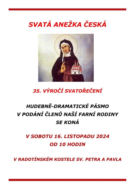 16.11.2024, pozvánka; Svatá Anežka Česká