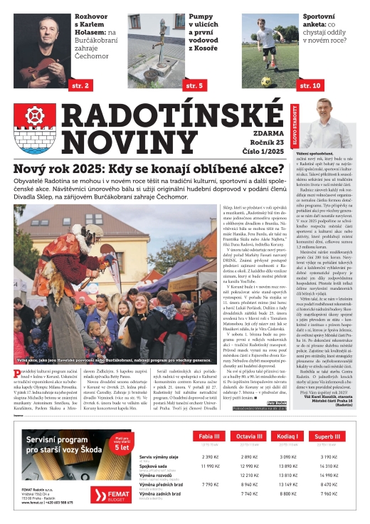 Radotínské noviny, leden 2025, titulní strana